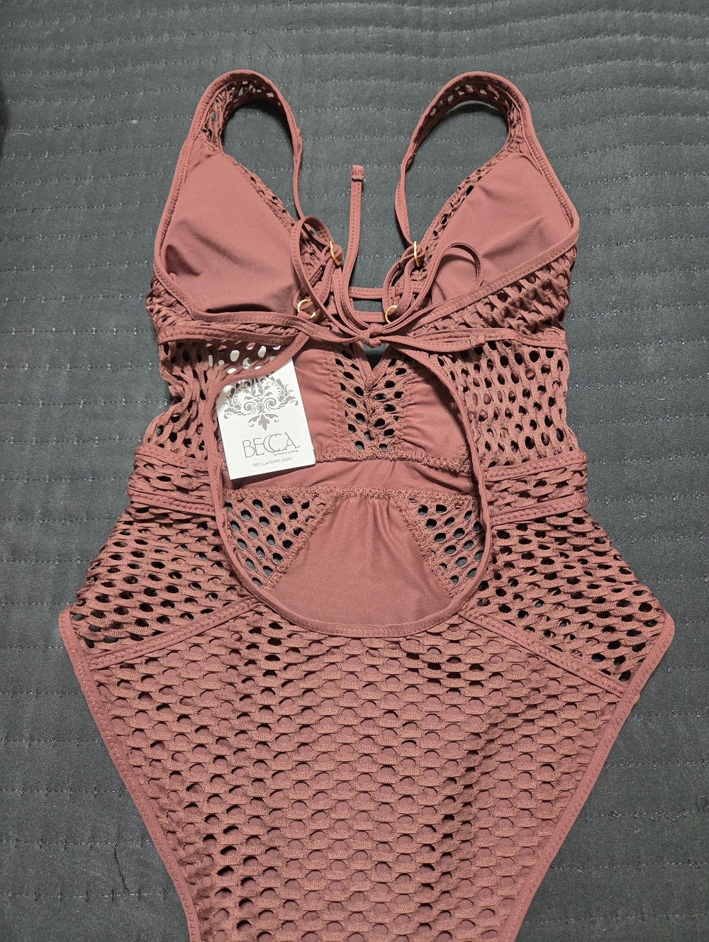 Becca - NWT Brown Crochet One-Piece Swimsuit - Women - Picture 8 of 9